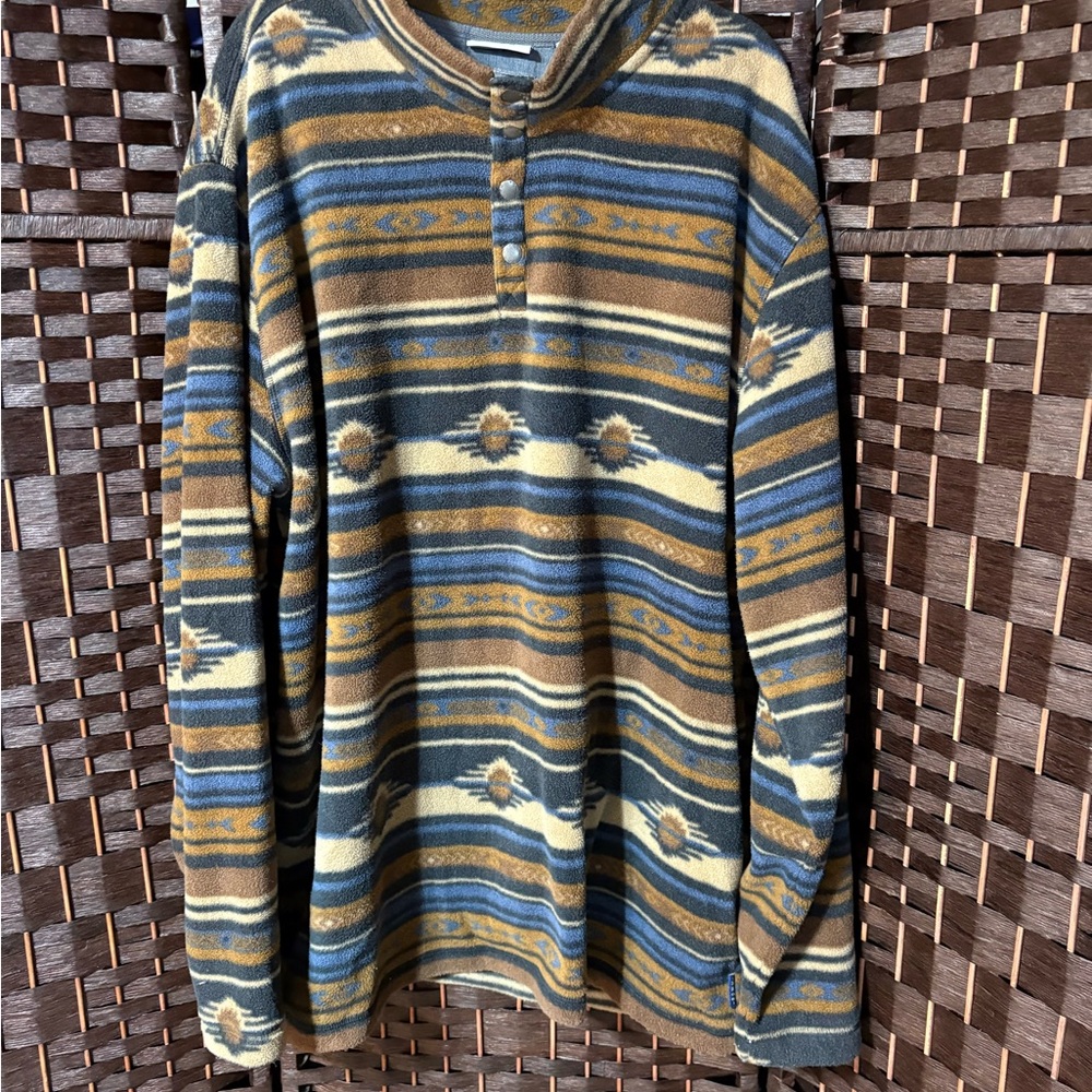 ROWM Men’s 2XT Southwestern Aztec Fleece Pullover Snap Neck Brown Blue